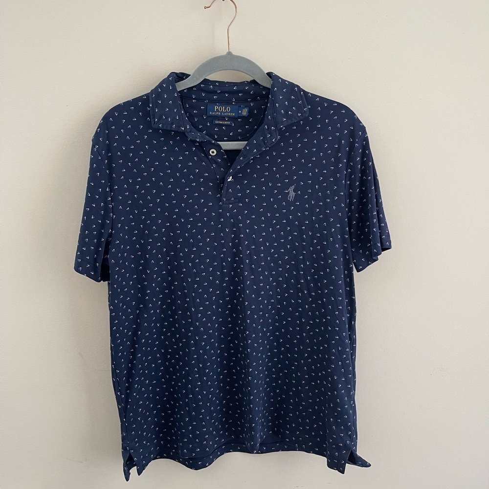 Men’s Custom Slim Fit Polo Ralph Lauren Blue Size Medium Shirt 100% Cotton